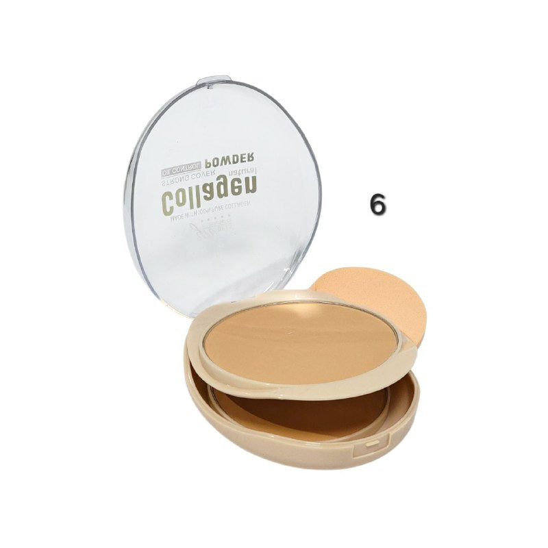 POLVO DE MAQUILLAJE COMPACTO DE COLAGENO NATURAL 30G, OFRECE COBERTURA FUERTE Y CONTROL DE GRASA, TEXTURA HIDRATANTE Y PROTECCION SUAVE Y LISA YH BEJA COSMETICS