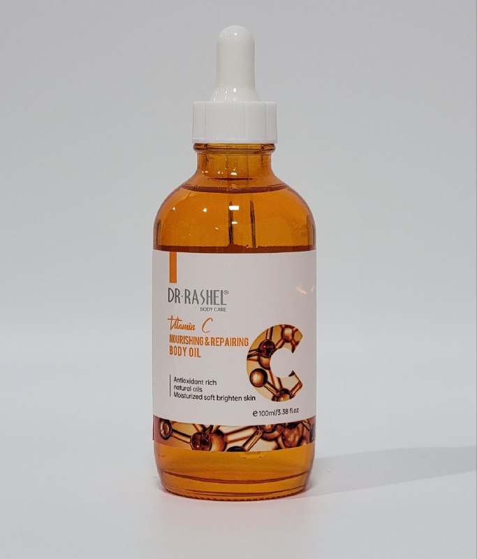 ACEITE CORPORAL NUTRITIVO Y REPARADOR CON VITAMINA C, REPARA LA PIEL DAÑADA CON VITAMINAS Y ANTIOXIDANTES ANTIENVEJECIMIENTO DR RASHEL BODY CARE 100ML