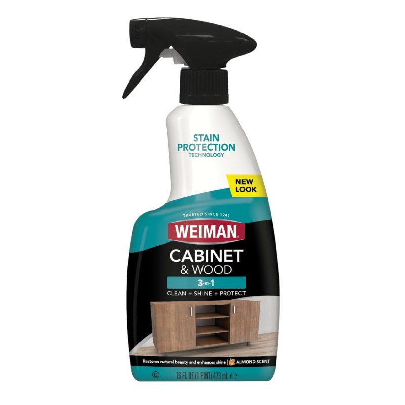 LIMPIADOR EN SPRAY PARA GABINETES Y SUPERFICIES DE MADERA DE TRIPLE ACCION AROMA ALMENDRA WEIMAN 473ML