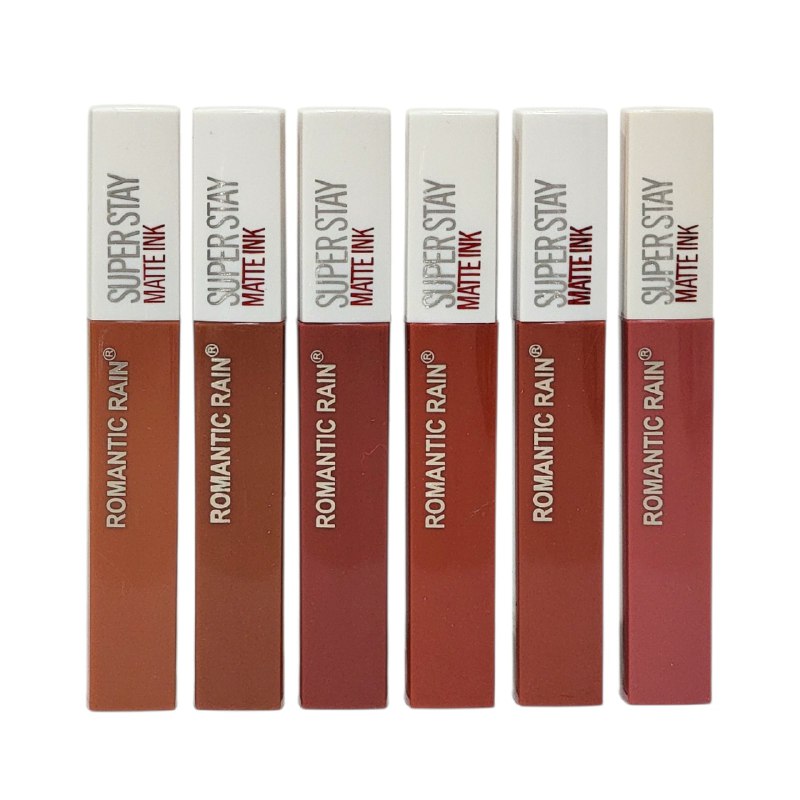 BRILLO LABIAL DUPE DE MAYBELLINE, BRILLO MATTE DE LARGA DURACION HUMECTANTE ROMANTIC RAIN, 6 TONOS