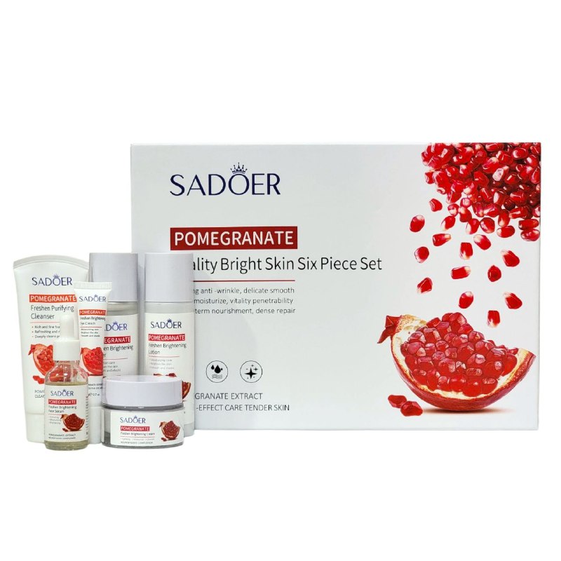 SET DE CUIDADO FACIAL DE EXTRACTO DE GRANADA DE 6 PIEZAS, EFECTO REAFIRMANTE, ANTIARRUGAS, DELICADO, SUAVE Y HIDRATANTE SADOER POMEGRANATE