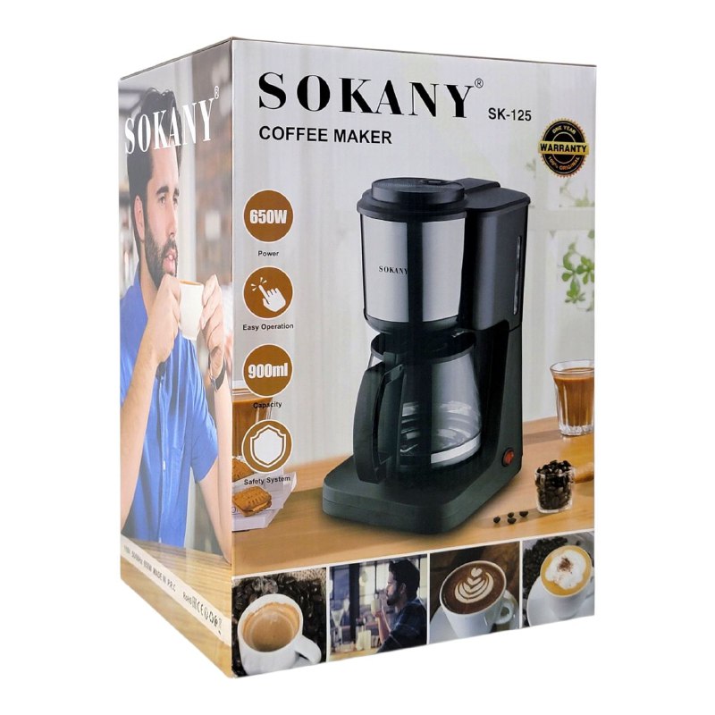MAQUINA CAFETERA, 650W FUERZA, FACIL DE USAR, CAPACIDAD DE 900ML, SISTEMA DE SEGURIDAD SK-125 SOKANY