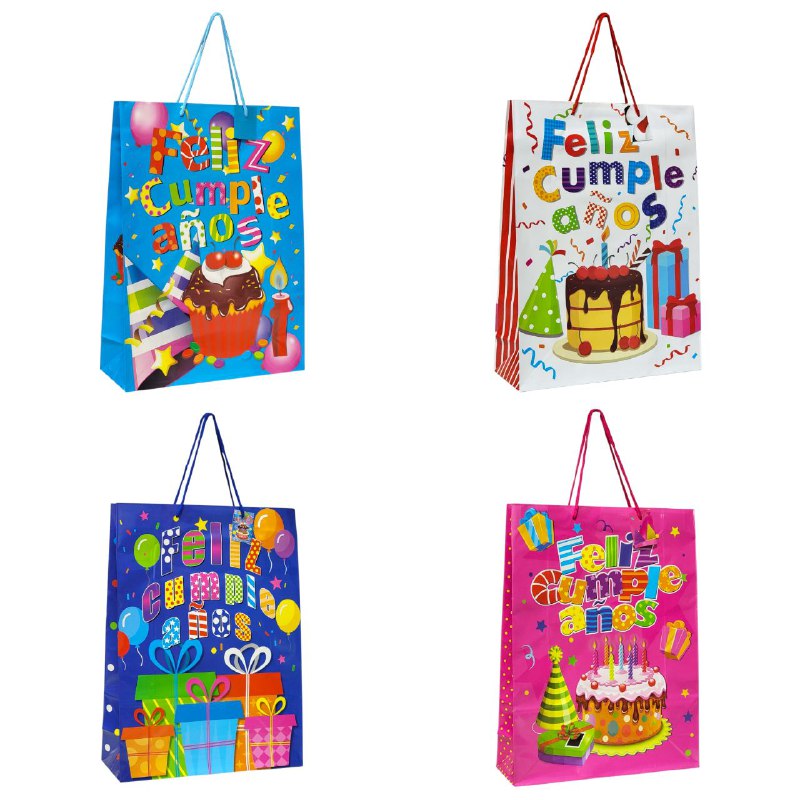 BOLSA DE REGALO DE FELIZ CUMPLEAÑOS GRANDE 30X12X41.5CM