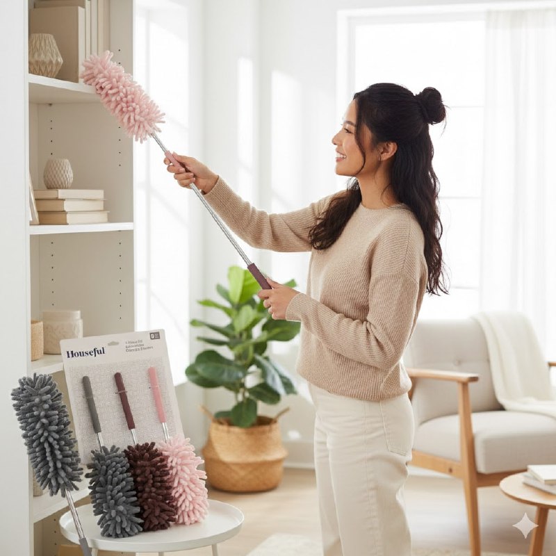 PLUMERO LIMPIADOR DE MICROFIBRA EN SET DE 3 PIEZAS PARA LIMPIEZA 77CM, ATRAPA Y RETIENE EL POLVO HOUSEFUL