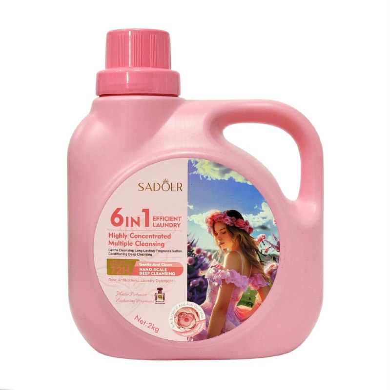 DETERGENTE LIQUIDO 6 EN 1 ANTIBACTERIANO PARA ROPA CON AROMA PERFUME Y ROSAS SADOER 2KG