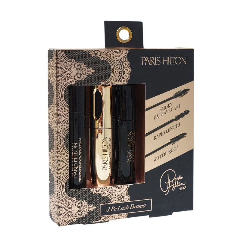 SET DE RIMEL EN TRIO AHUMADO LONGITUD Y APRUEBA DE AGUA PARIS HILTON