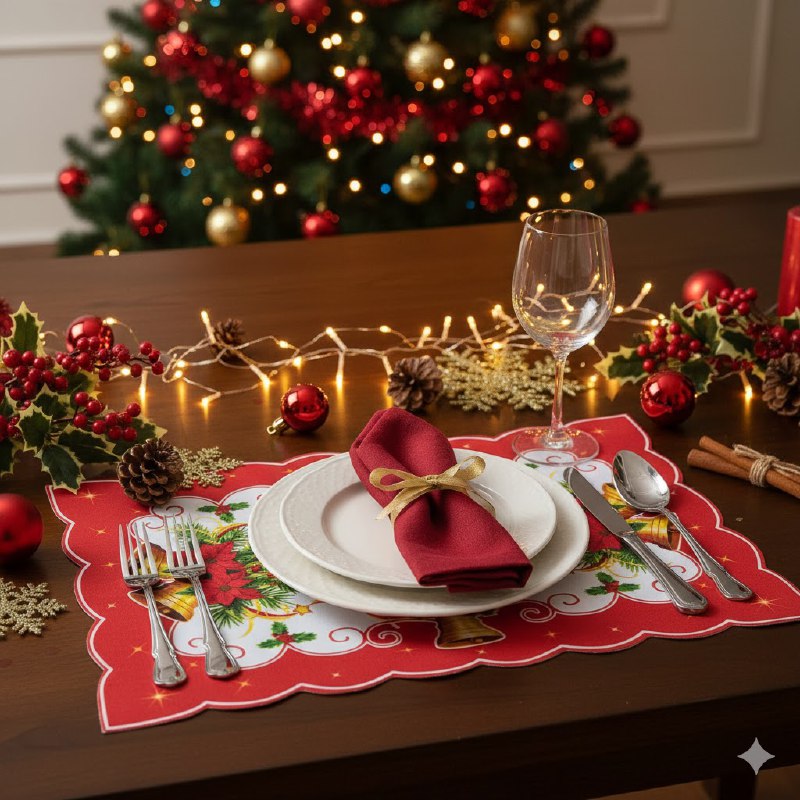 MANTEL NAVIDEÑO PARA MESA COMEDOR INDIVIDUALES FESTIVOS Y ELEGANTES, 5 ESTILOS