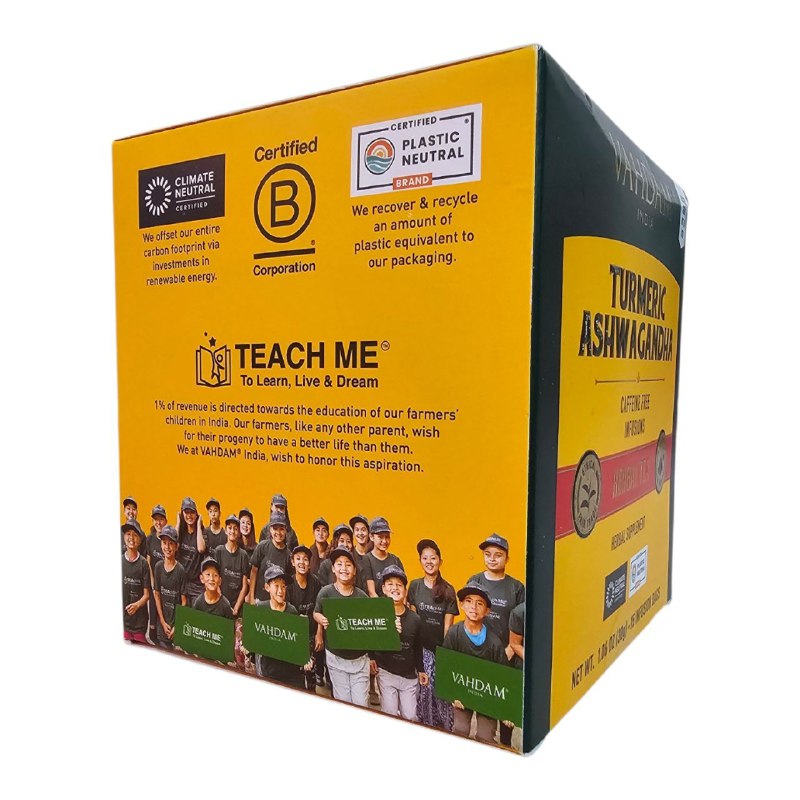 TE DE HIERBAS DE CURCUMA Y ASWAGANDHA SIN CAFEINA CON PROPIEDADES CALMANTES ANTIINFLAMATORIAS ANTIESTRES VAHDAM 15UND