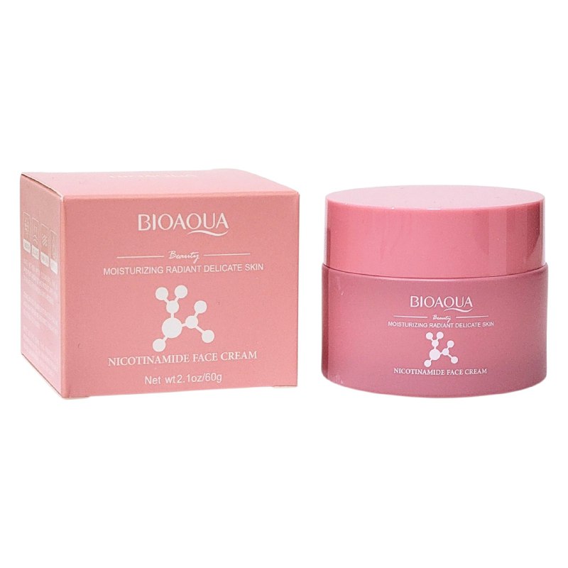 CREMA FACIAL DE NICOTINAMIDA HIDRATANTE Y SUAVIZANTE 60G, DA LUMINOSIDAD A LA PIEL DELICADA, HIDRATACION PROFUNDA Y SUAVIZANTE QUE MEJORA LA TEXTURA SECA Y ASPERA DEJANDO LA PIEL TIERNA Y SUAVE BIOAQUA