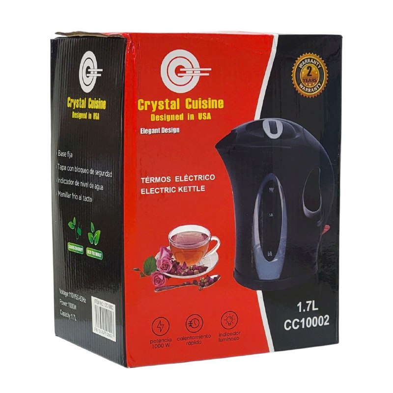 MAQUINA HERVIDORA DE AGUA ELECTRICA, ESTILO ELEGANTE, CAPACIDAD 1.7L, POTENCIA 1000W, CALENTAMIENTO RAPIDO, INDICADOR LUMINOSO CRYSTAL CUISINE