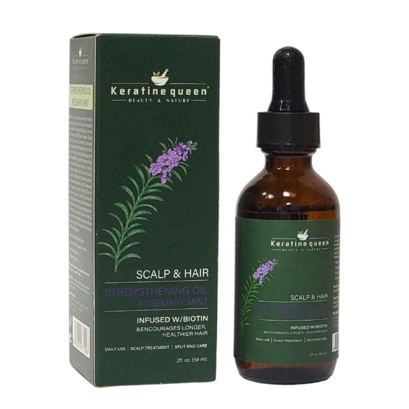 ACETE PARA EL CABELLO DE ROMERO Y MENTA CON BIOTINA, PROMUEVE EL CABELLO MAS LARGO Y SALUDBALE Y SANO, DA BRILLO Y SUAVIZA LAS PUNTAS KERATINE QUEEN 59ML