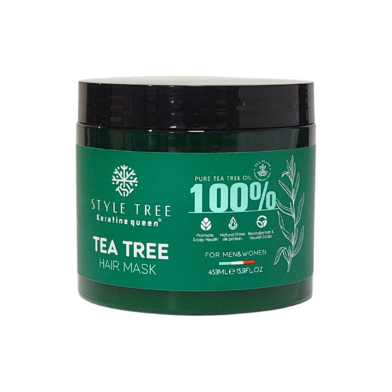MASCARA PARA EL CABELLO CON ACEITE DE ARBOL DE TE PURO SUAVIZANTE 453ML, RESTURA LA HUMEDAD Y EL BRILLO DEL CABELLO SECO Y ESTRESADO, NUTRE, DESENREDA Y SUAVIZA EL PELO KERATINE QUEEN