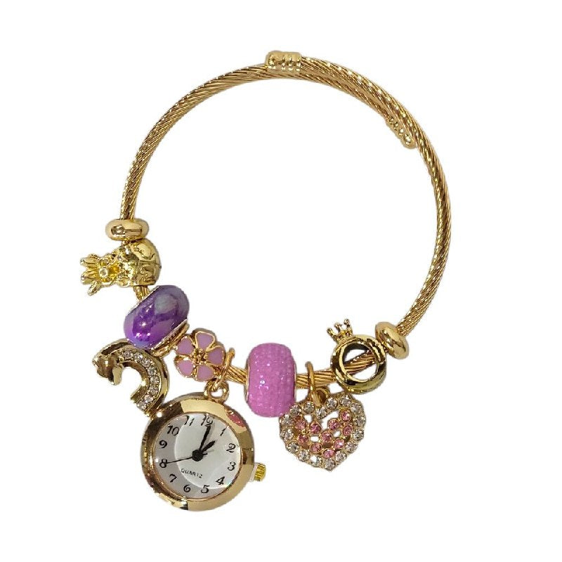 RELOJ ECONOMICO ESTILO PANDORA PARA DAMA DE ACERO CON BAÑO DE ENCHAPE