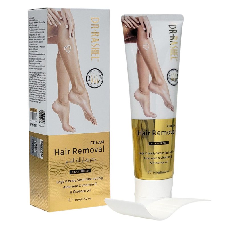 CREMA CORPORAL DEPILADORA DE ACCION RAPIDA CON ALOE VERA VITAMINA E Y ACEITE ESENCIAL DR RASHEL 100G