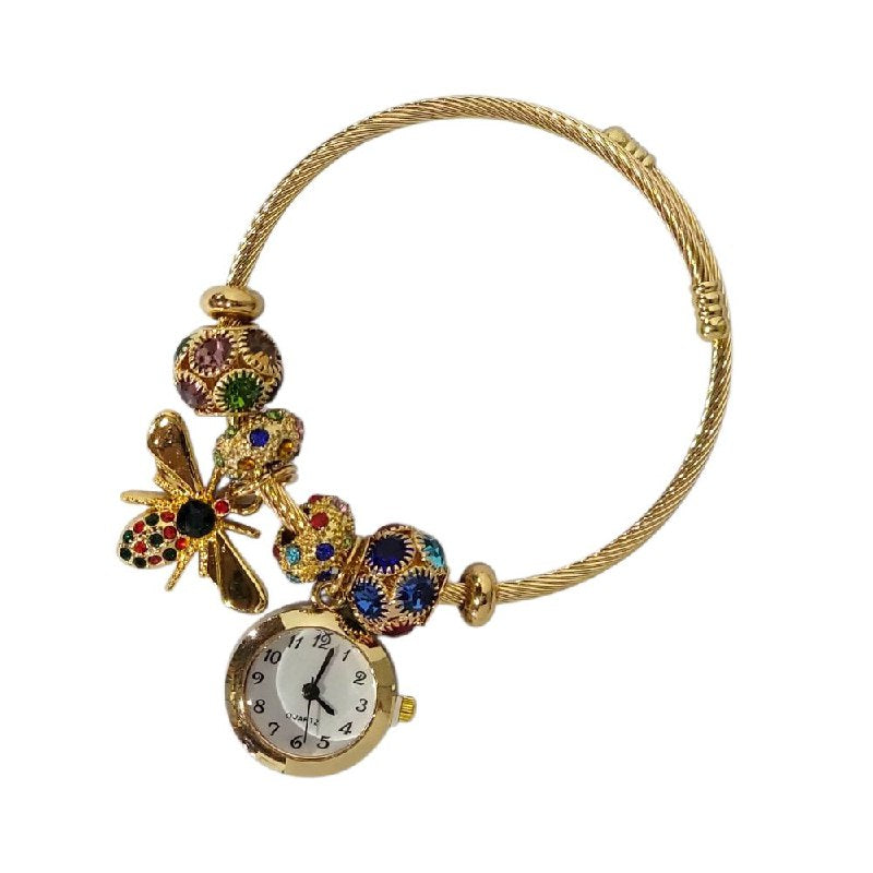 RELOJ ECONOMICO ESTILO PANDORA PARA DAMA DE ACERO CON BAÑO DE ENCHAPE