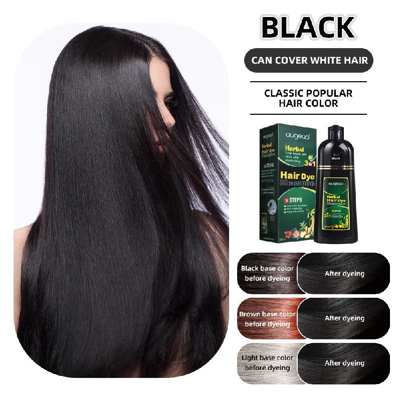 SHAMPOO TINTE PARA EL CABELLO 3 EN 1 COLOR NEGRO AUGEAS HERBAL HAIR 500ML