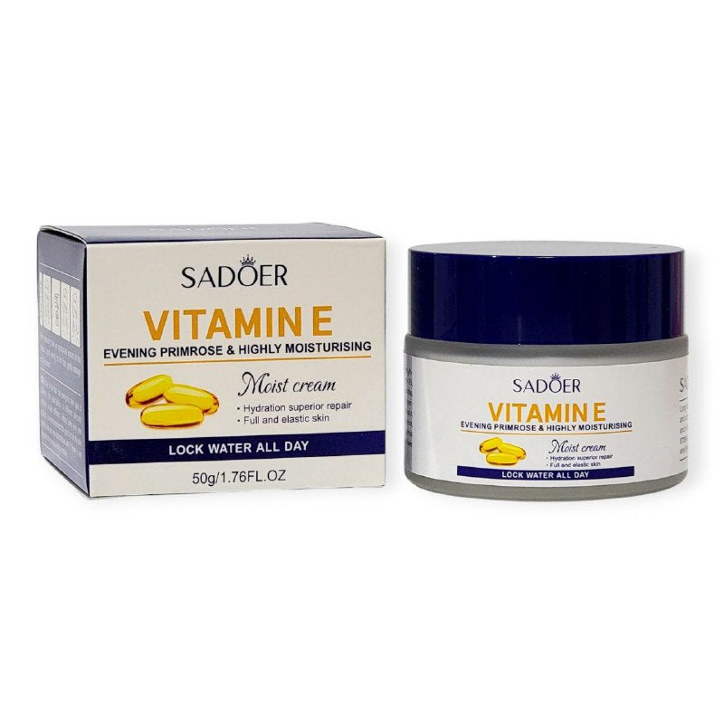 CREMA FACIAL DE VITAMINA E, HIDRATANTE, REPARACION SUPERIOR, PIEL SUAVE Y ELASTICA, DURADERA, BLANQUEAMIENTO ANTIOXIDANTE SADOER 50G