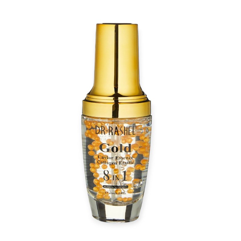 SUERO FACIAL PARA LA PIEL ESENCIA DE CAVIAR CON EXTRACTO DE ORO Y COLAGENO 8 EN 1, ANTIENVEJECIMIENTO, REAFIRMA, BLANQUEAMIENTO, HIDRATA DR RASHEL GOLD 40ML