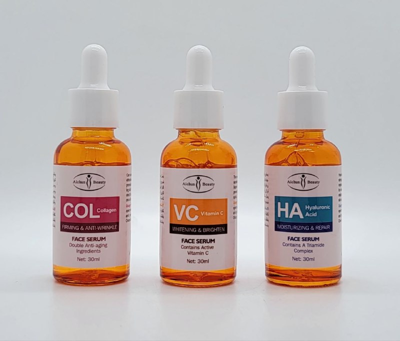 SUERO FACIAL EN SET FORMULAS PIEL HERMOSA Y SALUDABLE, SUERO ANTIENVEJECIMIENTO COLAGENO, SUERO BLANQUEADOR VITAMINA C, SUERO HIDRATANTE ACIDO HIALURONICO AICHUN BEAUTY 30MLX3