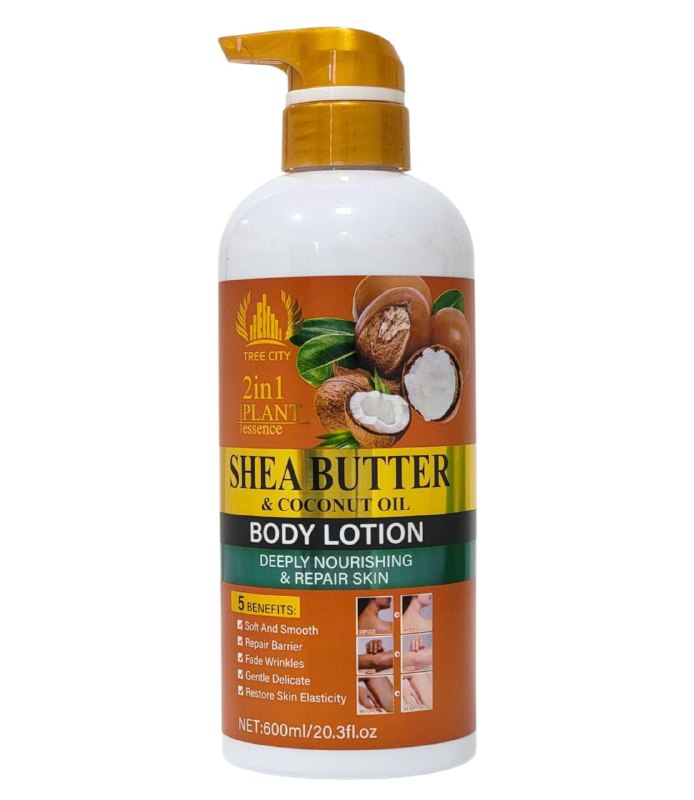 CREMA CORPORAL NUTRITIVA REPARADORA 2 EN 1 CON MANTECA DE KARITE Y ACEITE DE COCO TREE CITY 600ML