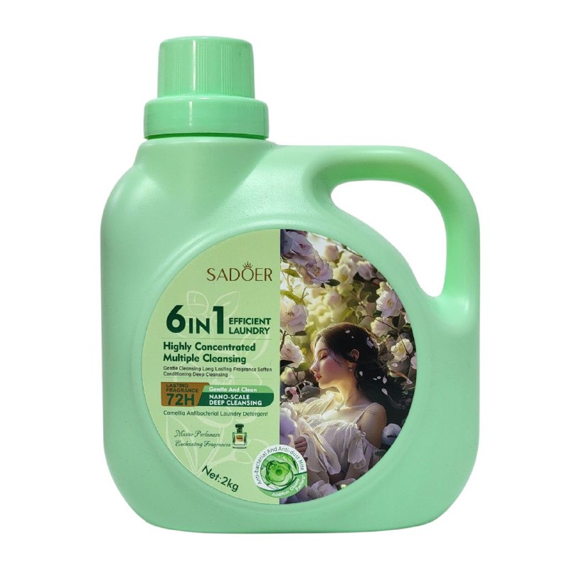DETERGENTE LIQUIDO 6 EN 1 ANTIBACTERIANO PARA ROPA CON AROMA PERFUME Y CARMELIA SADOER 2KG