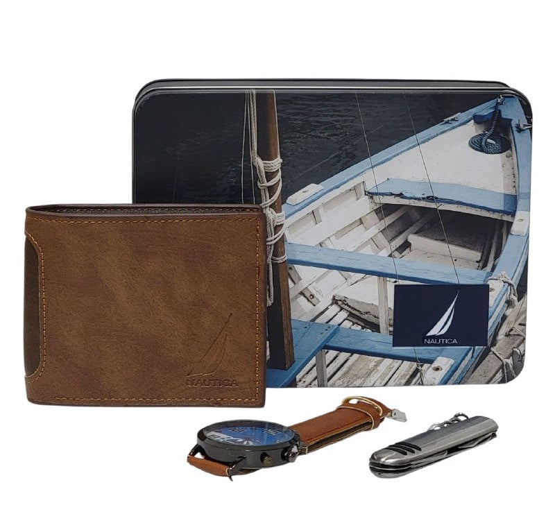 BILLETERA ECONÓMICA NAUTICA CON NAVAJA Y RELOJ