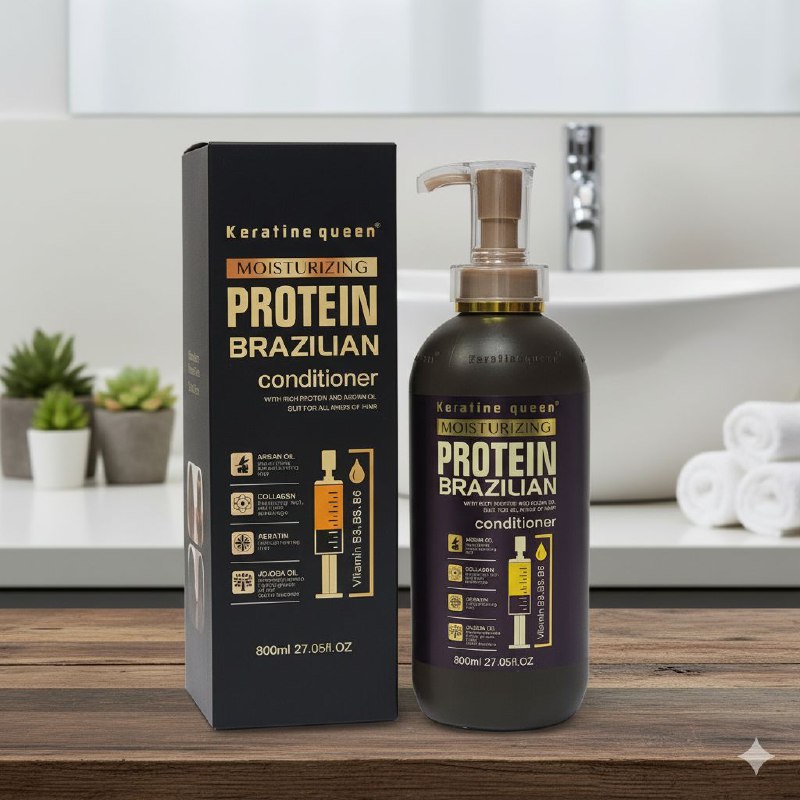 ACONDICIONADOR BRASILEÑO 800ML, CON PROTEINAS Y ACEITE DE ARGAN KERATINE QUEEN