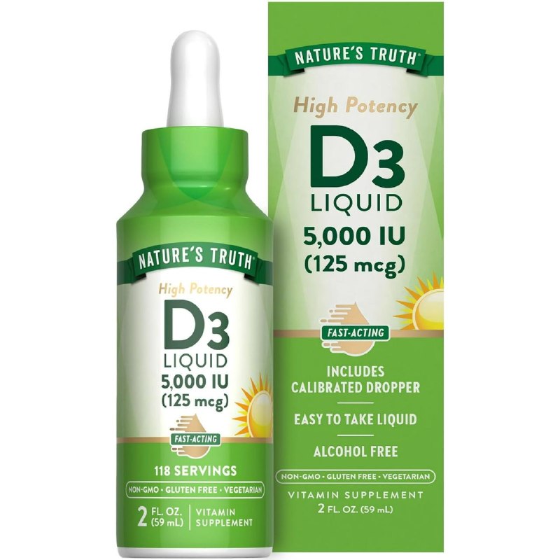 VITAMINAS EN LIQUIDO D3 FACIL DE TOMAR PARA HUESOS Y DIENTES FUERTES NATURES TRUTH 59ML