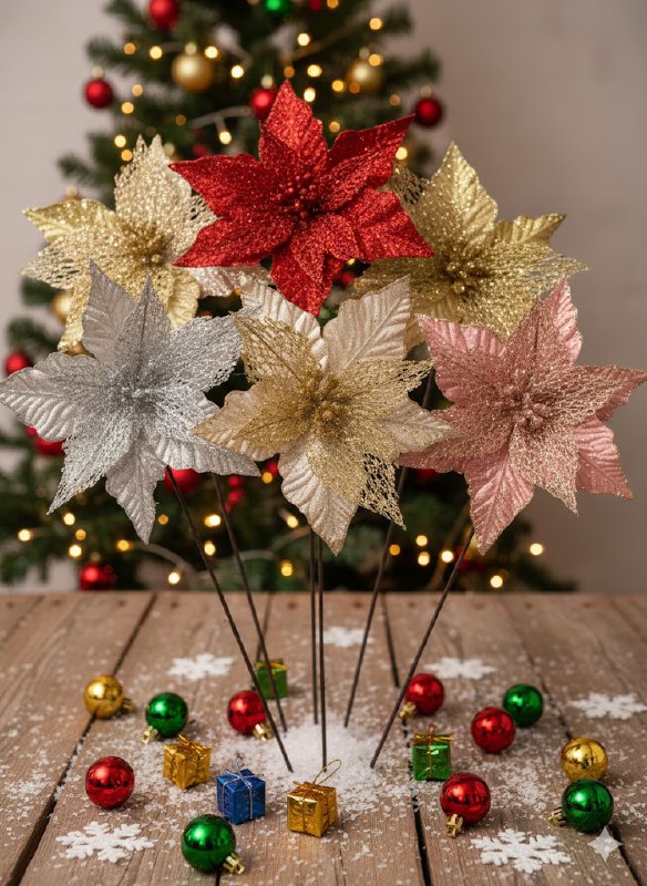 DECORACION ADORNO NAVIDEÑO FLOR DE NAVIDAD COLORES VIBRANTES ELEGANTES 5 ESTILOS