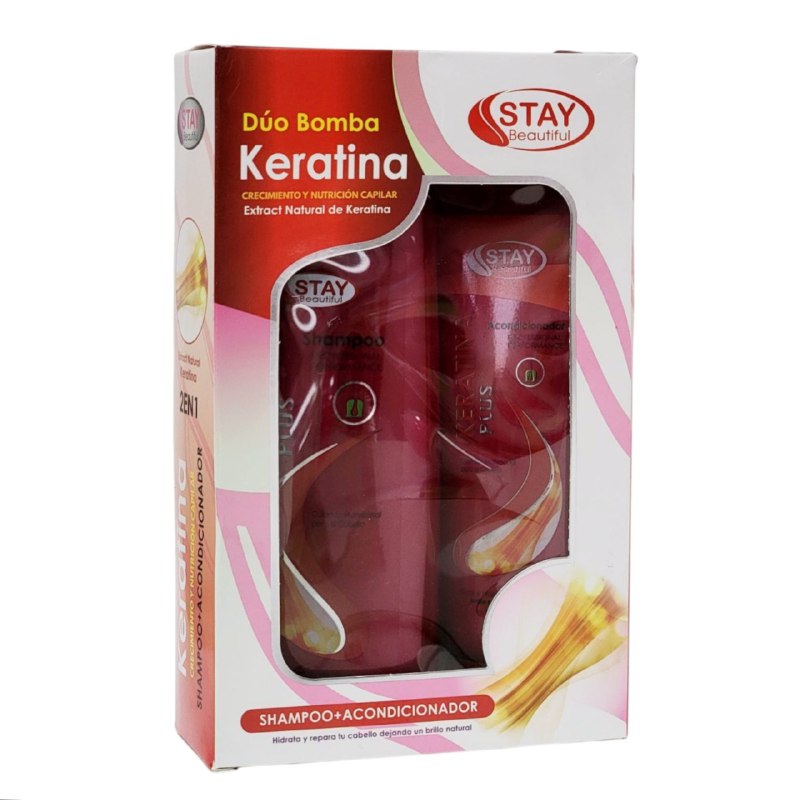 SET DE SHAMPOO Y ACONDICIONADOR DE QUERATINA HIDRATA Y REPARA EL CABELLO STAY BEAUTIFUL