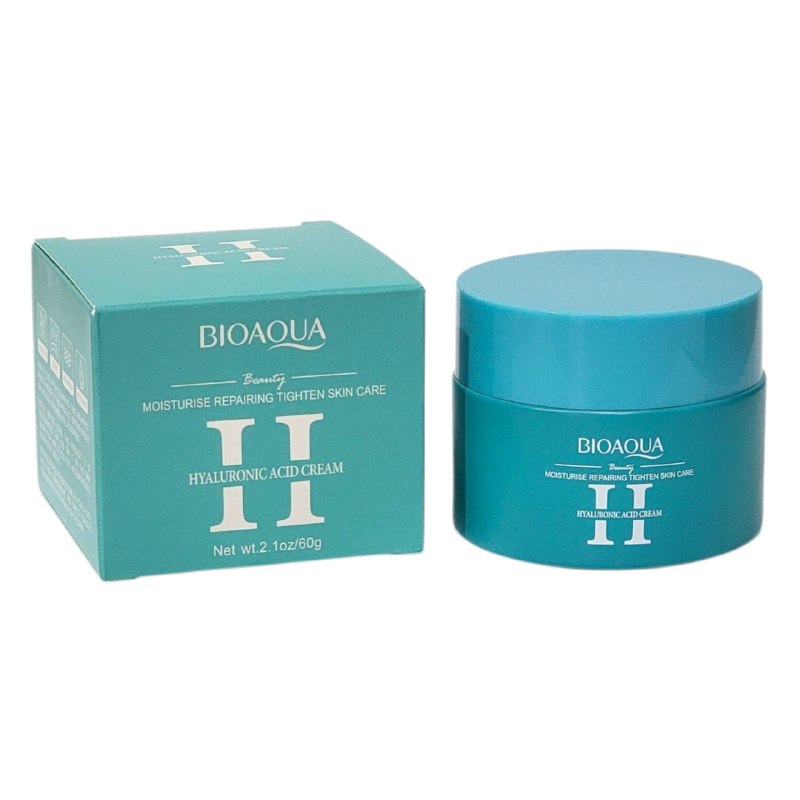 CREMA FACIAL DE ACIDO HIALURONICO QUE HIDRATA PROFUNDAMENTE LA PIEL 60G, REPARA Y FORTALECE LA PIEL DEJANDOLA MAS FLEXIBLE, SUAVE Y TRANSLUCIDA BIOAQUA