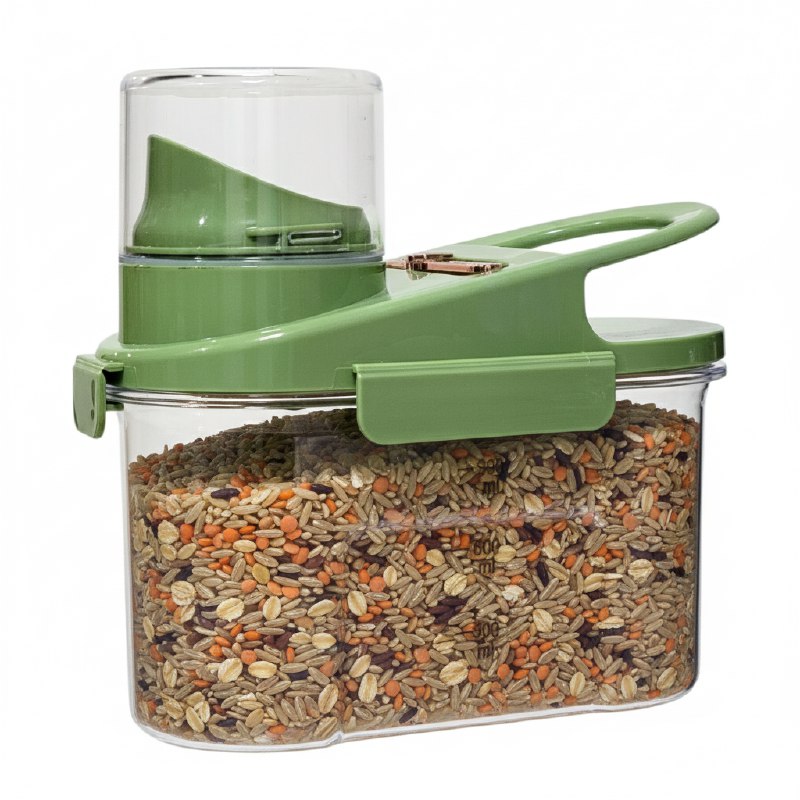 ALMACENADOR DISPENSADOR DE ALIMENTOS CEREALES O GRANOS 900ML, EQUIPADO CON LINEA MEDIDORA Y TAPADERA DE USO FACIL 3 COLORES