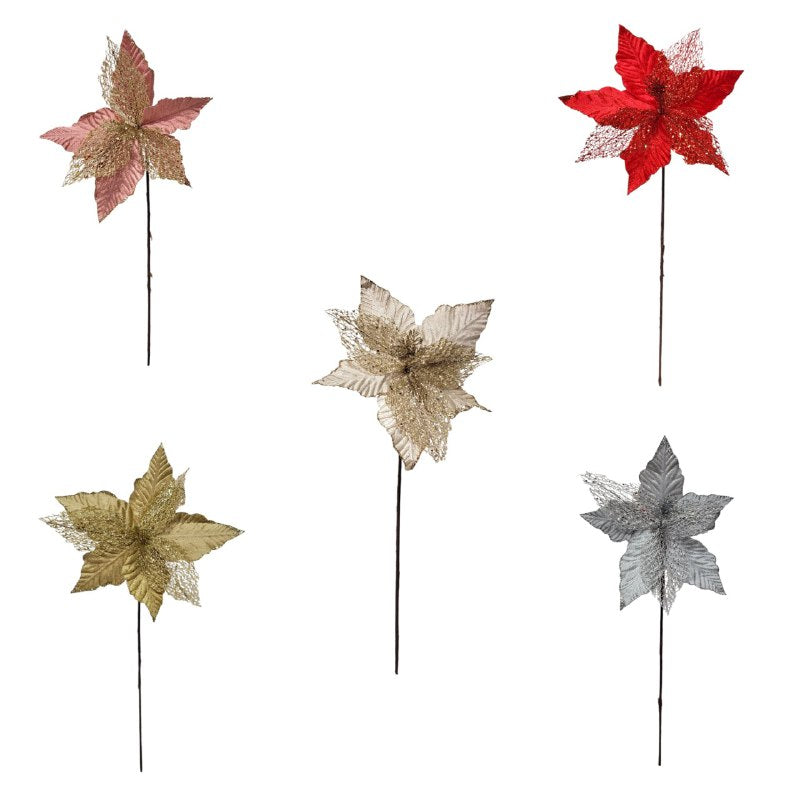 DECORACION ADORNO NAVIDEÑO FLOR DE NAVIDAD COLORES VIBRANTES ELEGANTES 5 ESTILOS