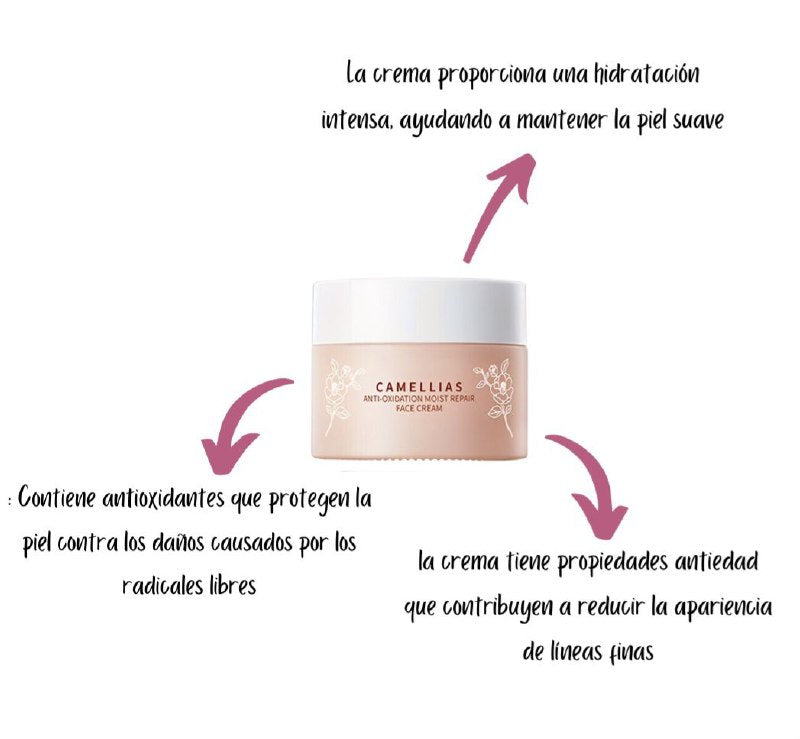 CREMA FACIAL DE ESENCIA DE CAMELIA, REPARADORA PROFUNDAMENTE LA PIEL, HIDRATA DEJANDO LA PIEL SUAVE, ELASTICA Y JOVEN BIOAQUA 50G