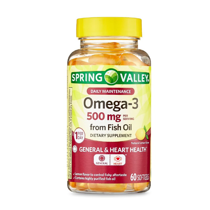 VITAMINAS EN CAPSULAS DE OMEGA 3 SABOR A LIMON PARA CIRCULACION Y SALUD GENERAL SPRING VALLEY 60UND