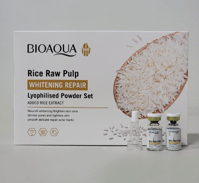 POLVO REPARADOR BLANQUEADOR DE PULPA CRUDA DE ARROZ SOLUCION LISOSOMAL BIOAQUA 3ML, 50MG