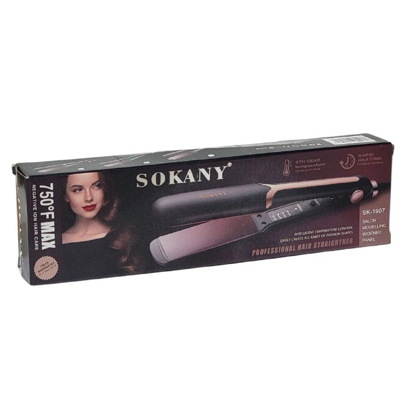 PLANCHA PARA EL CABELLO PROFESIONAL CON TEMPERATURA AJUSTABLE 750 GRADOS MAXIMO, CALENTAMIENTO RAPIDO, PROTECCION DE APAGADO AUTOMATICO SOKANY SK-1907