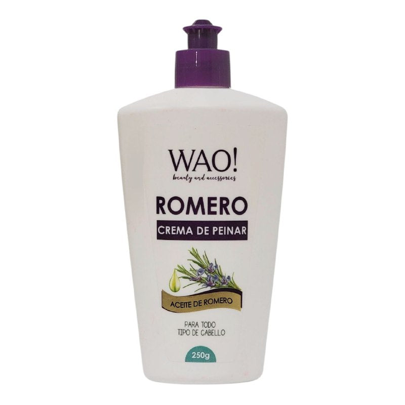 CREMA PARA PEINAR EL CBELLO DE ACEITE DE ROMERO, DA RILLO, RESTAURA LA FIBRA CAPILAR Y DA PROTECCION UV SOLAR WAO BEAUTY 250G