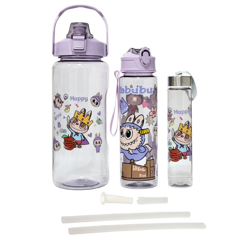 BOTES DE AGUA EN SET DE 3 PIEZAS DE LABUBU, 4 COLORES