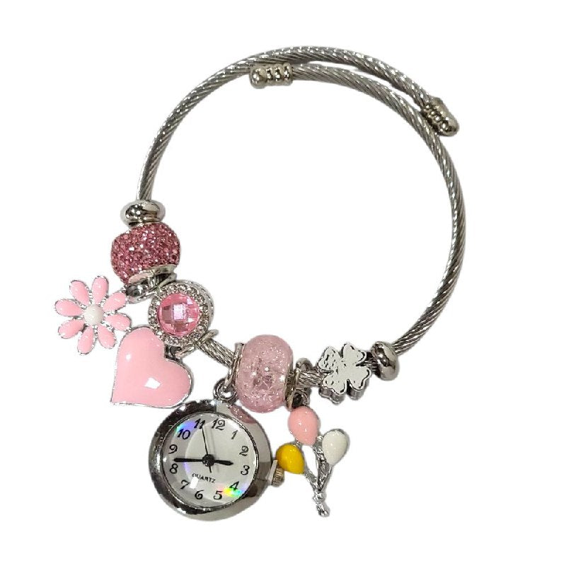 RELOJ ECONOMICO ESTILO PANDORA PARA DAMA DE ACERO CON BAÑO DE ENCHAPE