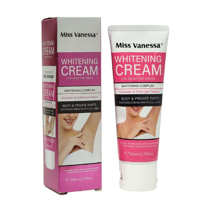 CREMA CORPORAL BLANQUEADORA PARA ZONAS SENSIBLES Y PARTES INTIMAS CON COLAGENO HIDROLIZADO MISS VANESSA 80ML