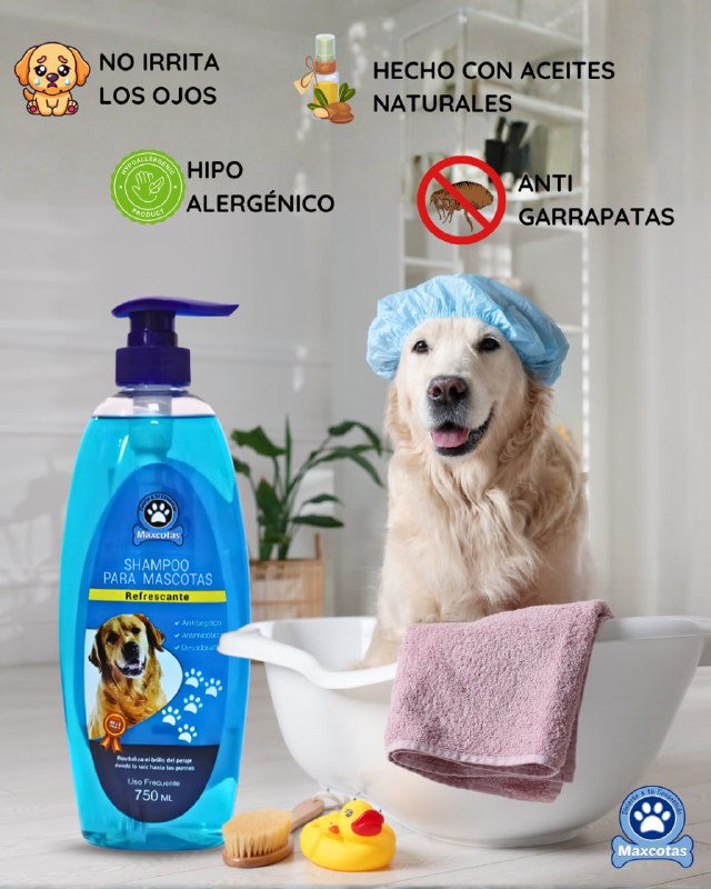 SHAMPOO PARA PERROS, MASCOTAS REFRESCANTE, ANTISEPTICO, ANTIMICOTICO,DESODORANTE QUE REVITALIZA EL BRILLO DEL PELAJE CON ACEITE VEGETAL MAXCOTA 750ML