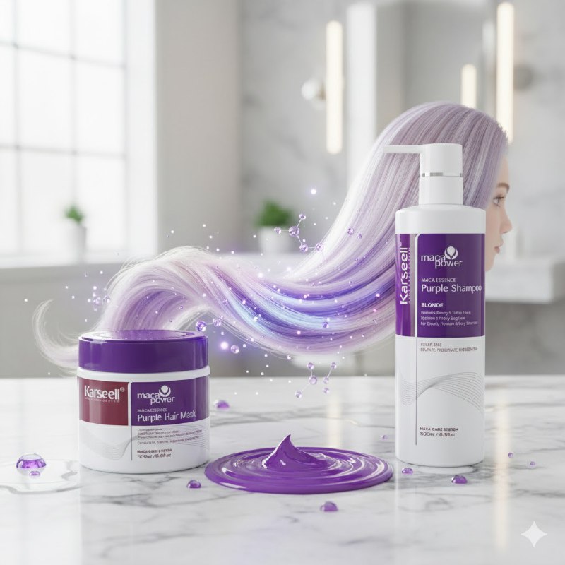 TRATAMIENTO PARA EL CABELLO RUBIO MATIZANTE ALISANTE DE 2 PIEZAS SHAMPOO 500MLX2 KARSEELL MACA POWER