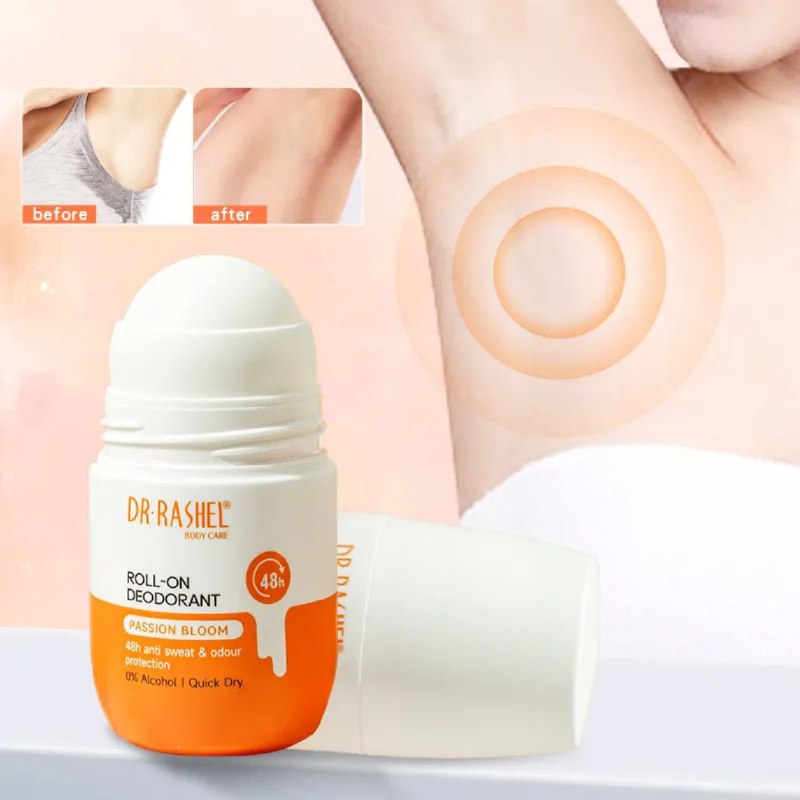 DESODORANTE ROLL ON DE FLOR DE LA PASION, FORMULA SIN ALCOHOL, RAPIDA ABSORCION PIEL SECA AL TACTOM PROTEGE CONTRA EL SUDOR Y MAL OLOR DR RASHEL 50ML