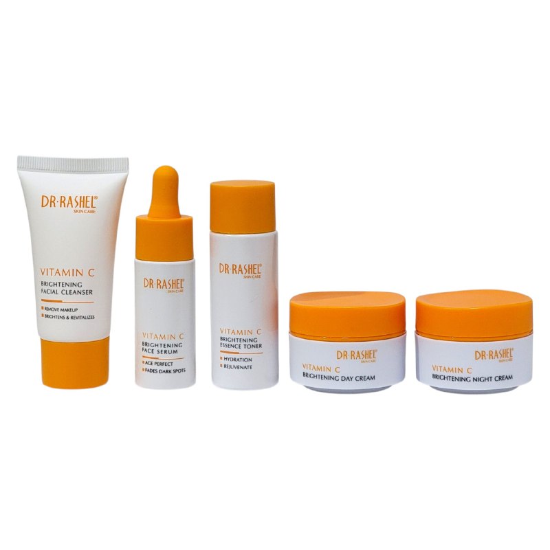 SET DE CUIDADO FACIAL DE 5 PIEZAS DE VITAMINA C ILUMINADORA DR RASHEL LIMPIADOR FACIAL 30G, TONICO 30ML, SUERO FACIAL 20ML, CREMA DIA 15G, CREMA NOCHE 15G