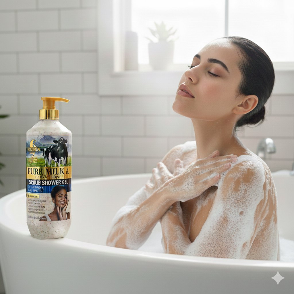 GEL DE DUCHA DE LECHE PURA Y GLUTATION HIDRATANTE Y BLANQUEADOR ROUSHUN 1000ML