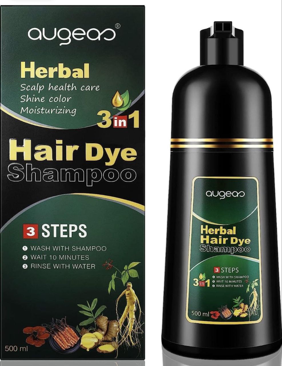 SHAMPOO TINTE PARA EL CABELLO 3 EN 1 AUGEAS COLOR ROJO VINO HERBAL HAIR 500ML