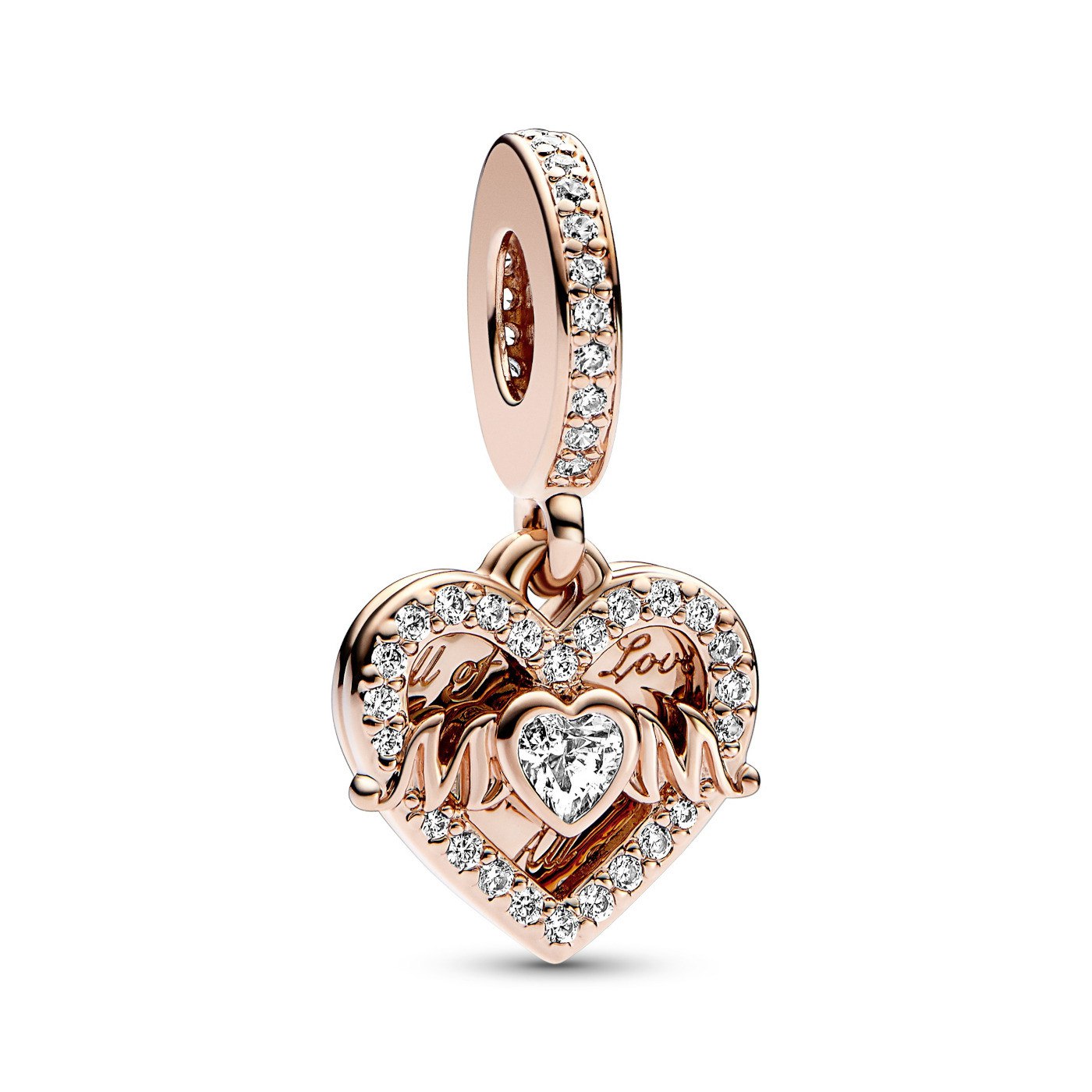 PCHARM3026 CORAZON COLGANTE ROSE CON LA FRASE MAMA