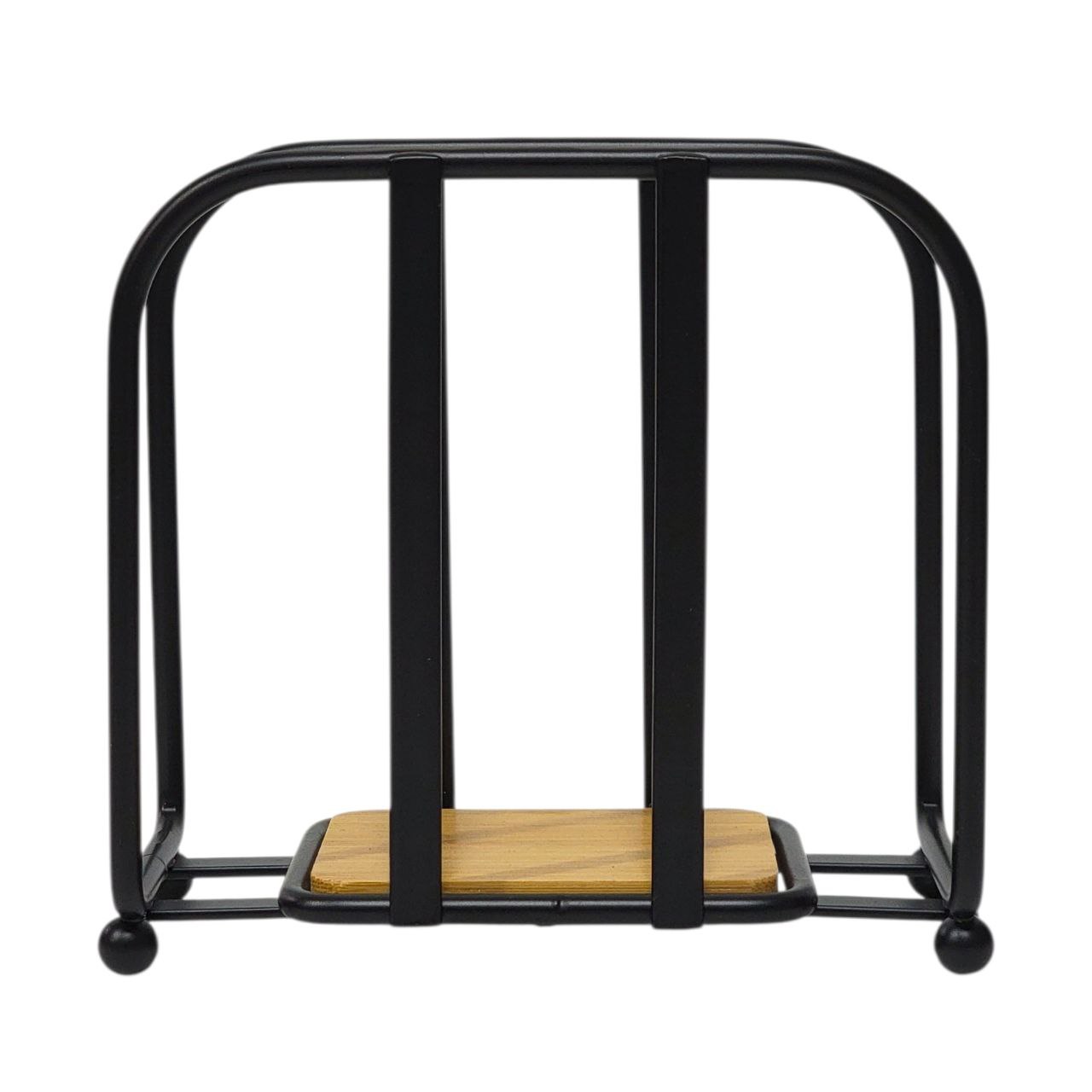 SERVILLETERO DE METAL NEGRO MATE CON BASE DE BAMBU MINIMALISTA LOTUS