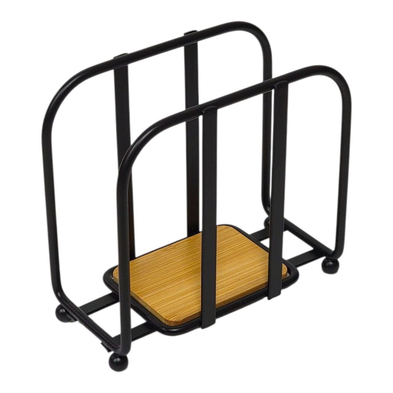 SERVILLETERO DE METAL NEGRO MATE CON BASE DE BAMBU MINIMALISTA LOTUS